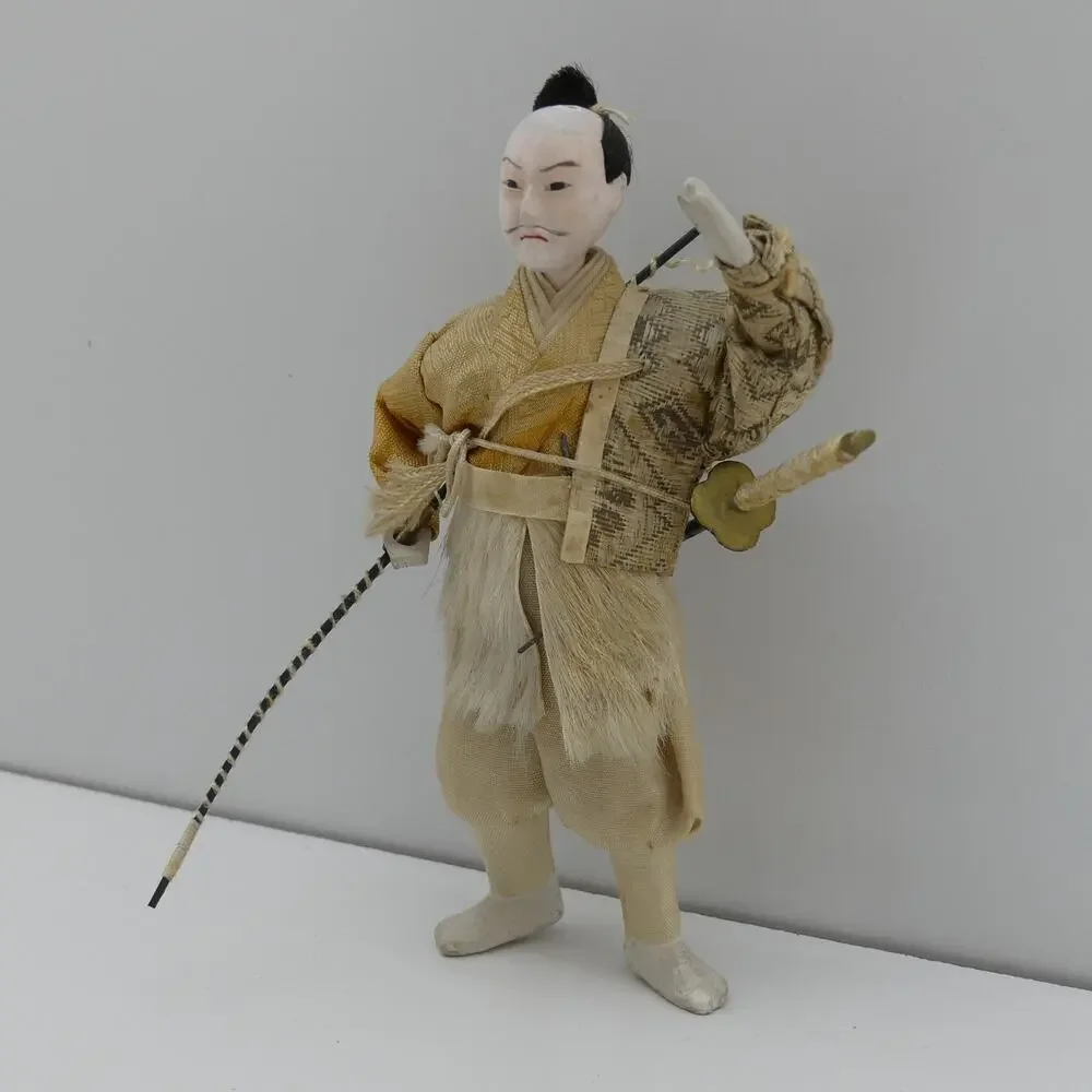 Rare Antique 19th C Japanese Gofun Samurai Warrior Doll Figure Handmade w Katana